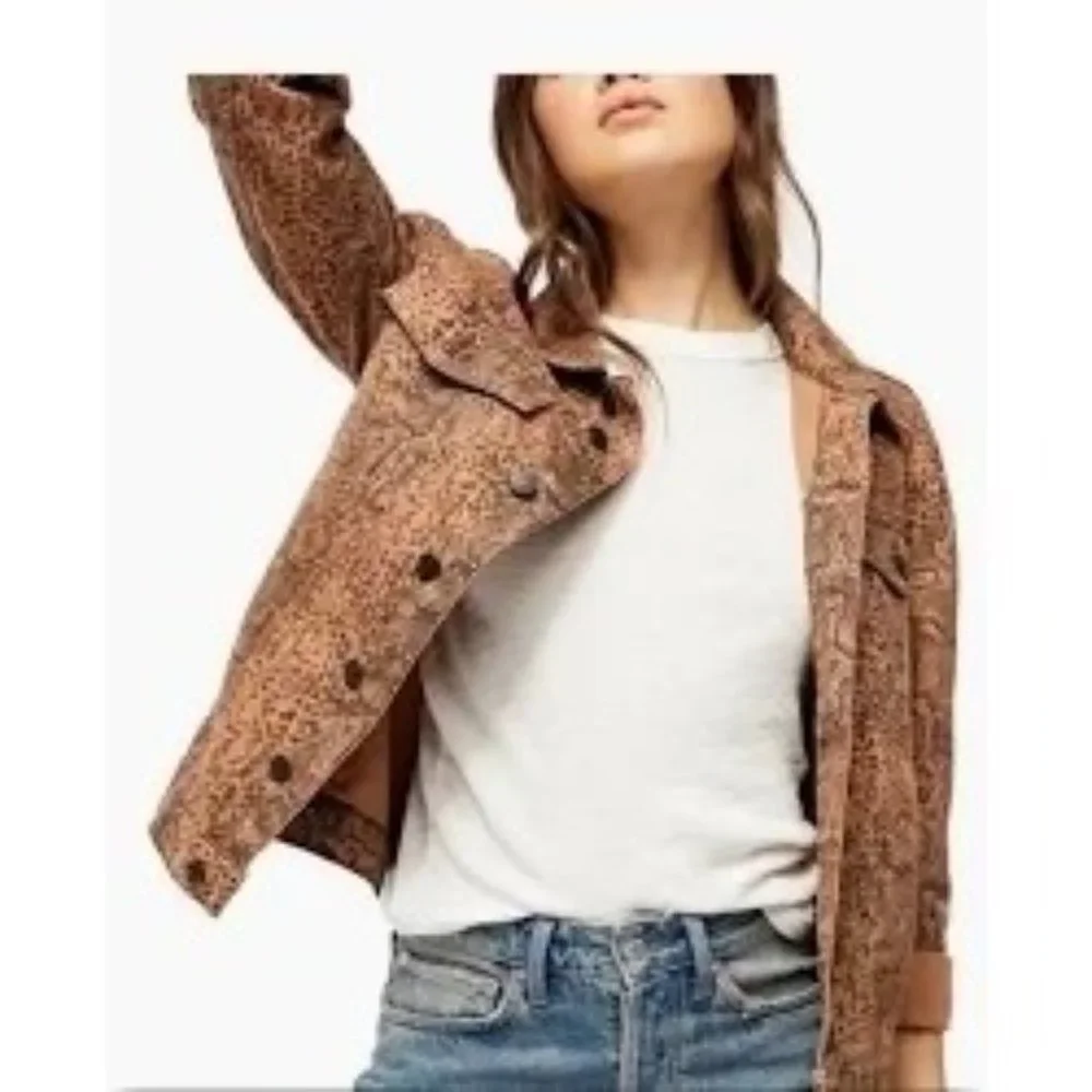 Free People Brown Snake-Print Jean Jacket - Picture 7 of 7